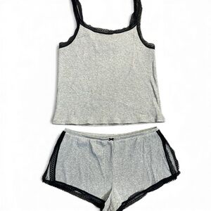 Victoria's Secret ribbed Gray Sleepwear Set with Black Lace
